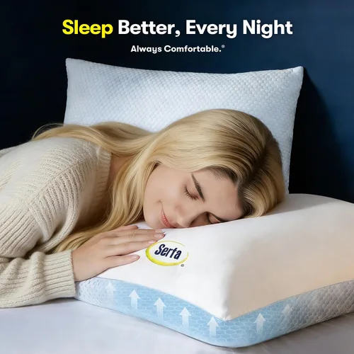 Vista 8 de Blue Ridge Home Fashions Juego de 2 almohadas refrescantes tamaño Queen, diseño de algodón transpirable y refrescante de doble cara, almohadas