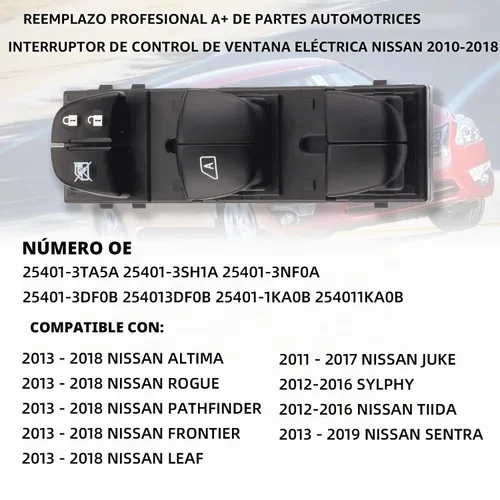 Vista 2 de Dasbecan Interruptor de ventana eléctrica principal del lado del conductor compatible con Nissan Pathfinder/Altima/Frontier/Leaf/Juke 2010-2018