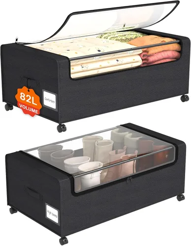 Vista 8 de Organizador de almacenamiento de zapatos debajo de la cama, cajones rodantes de 10 pulgadas para ropa, mantas, ropa de invierno y zapatos
