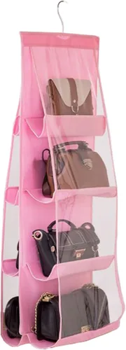 Vista 9 de AARAINBOW Paquete de 2 Organizadores Colgantes de Bolsos y Carteras para Closet, 8 Bolsillos Organizadores de Almacenamiento de Carteras que Ahorran