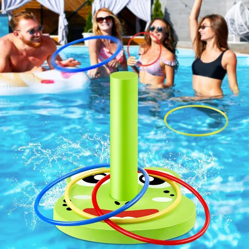 Vista 9 de Hiboom Juegos de lanzamiento de anillos de piscina, juegos de piscina para adultos y familia con 6 anillos de lanzamiento, juguetes flotantes