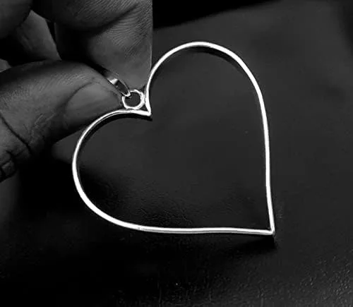 Vista 7 de Bisel abierto de plata de ley 925 genuina marco en forma de corazón en forma de corazón colgantes huecos ajuste encanto plata bricolaje