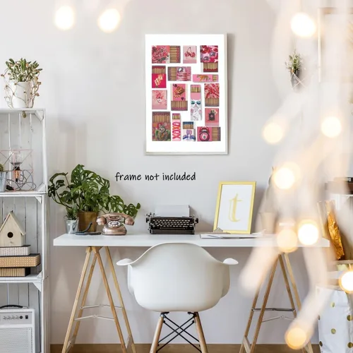 Vista 5 de Pósteres de Impresión en Lienzo de Caja de Cerillas Rosa Retro Preppy, Póster de Cerillas Femenino y Moderno, Arte Vintage de Librito de Cerillas