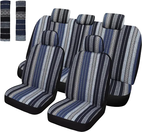 Vista 10 de Pariitadin Baja - Fundas para asientos de automóvil tipo manta de montura, juego completo con almohadillas para cinturón de seguridad, fundas