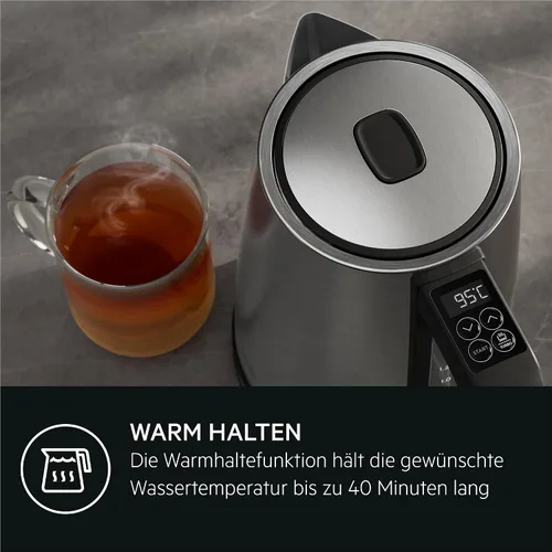 Vista 8 de AEG kettle K5-1-6pcs Deli 5/2400 watts/5 adjustable temperature levels/1.7L/3 times automatic safety shutdown/anti-drip function, one-handed lid