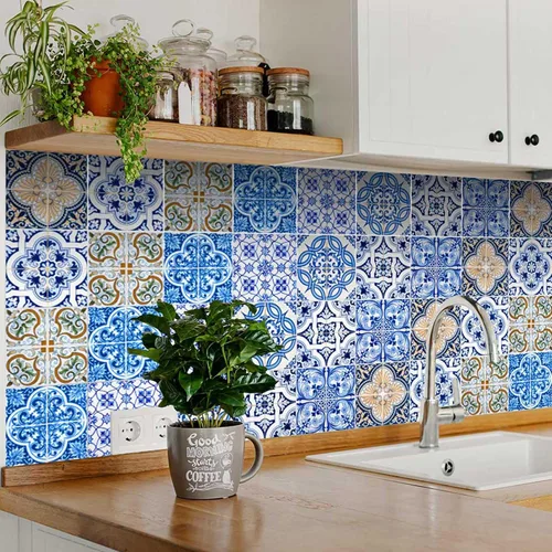 Vista 11 de Juego de 24 calcomanías para azulejos de salpicaduras en muro, azulejos tradicionales de Talavera, calcomanías para azulejos de baño y cocina