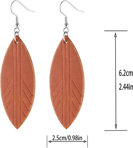 Vista 2 de Pendientes de hoja de cuero para mujer, con colgante de moda, para primavera, verano y otoño, Cuero, no conocido