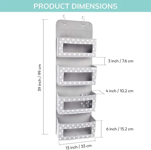 Vista 5 de Vesta Baby Organizador colgante de puerta con ganchos de metal 4 bolsillos grandes transparentes para ventana de almacenamiento para habitación