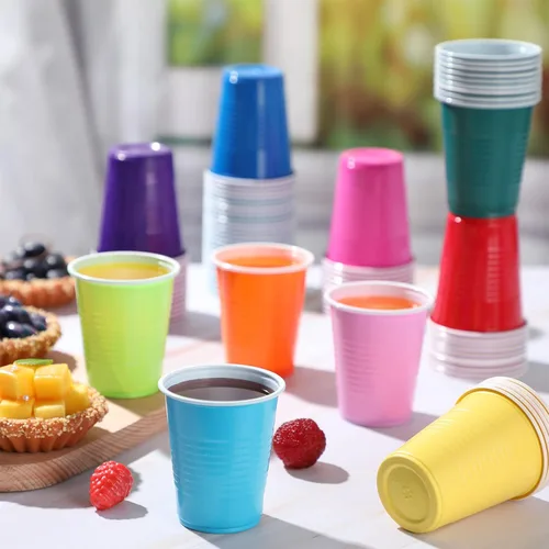 Vista 4 de Eaasty 1000 vasos de plástico desechables para fiestas, 10 colores, 5 onzas, vasos de plástico de 5 onzas, vasos desechables de varios