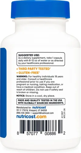 Vista 4 de Nutricost Vitamina B2 (Riboflavina) 100mg, 120 Cápsulas - Sin Gluten y Sin OGM