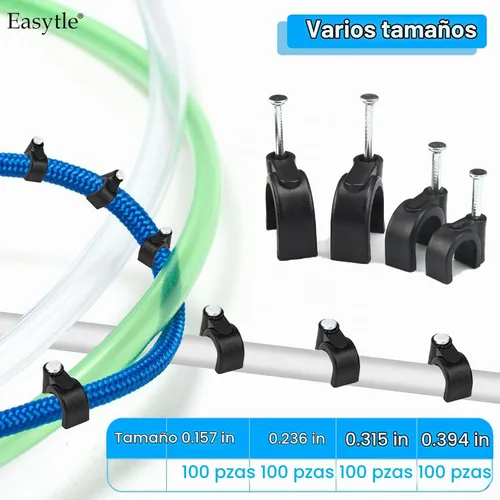 Vista 5 de 400 clips de cable negros de 4/6/8/0.394 in, clips de cable de clavo en clips de cable, pinzas de cable coaxiales, clavos de cable para gestión