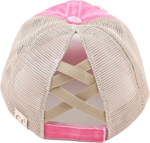 Vista 4 de Funky Junque Gorra de béisbol para niña, moño desordenado, cola de caballo alta