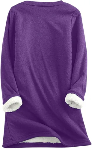Vista 2 de FUNEY Sudadera de forro polar con cuello redondo para mujer, casual, cálida, con forro de sherpa, para el invierno