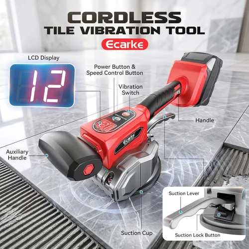 Vista 7 de Ecarke Cordless 12-Speed Tile Vibration Tool Compatible with Milwaukee 18V Red -12 Speed