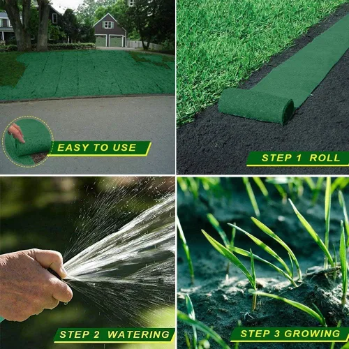 Vista 4 de Rollo de tapete de semillas de césped, tapete biodegradable para semillas de césped, manta de germinación de semillas de césped para cultivo