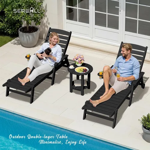 Vista 8 de SERWALL Mesa auxiliar redonda para exteriores, mesa auxiliar Adirondack pequeña de HDPE, mesa auxiliar de patio de 2 niveles para patio trasero