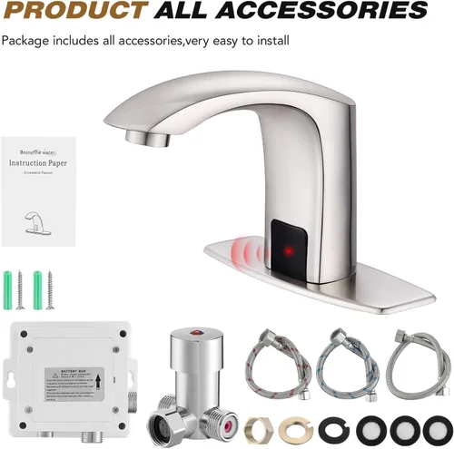 Vista 6 de Llave automática, Plateado, FN0102N Sensor de movimiento de latón activado,Grifos comerciales sin contacto,Ahorro de agua fácil de instalar