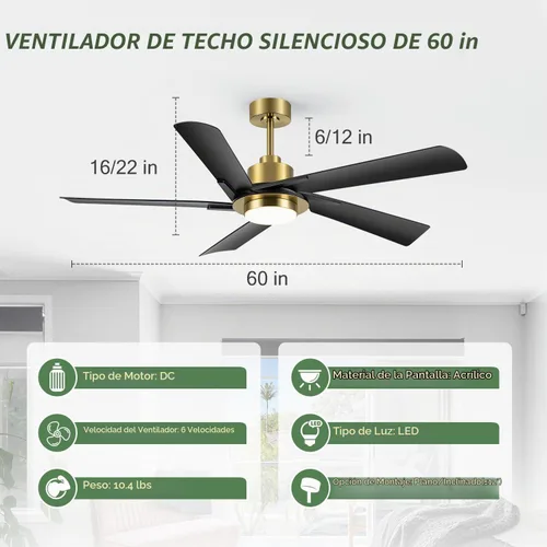 Vista 8 de Ventilador de techo de 60 pulgadas con luz LED y control remoto, ventilador de techo industrial con motor de CC reversible, ventilador moderno