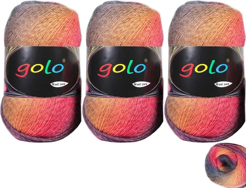 Vista 42 de Hilo de lana golo para tejer 200 yardas, hilo Cachemire multicolor arcoíris