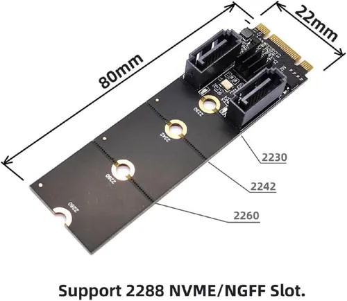 Vista 5 de Cablecc PCI Express NGFF Key B+M a SATA 3.0 6Gbps Dual Puertos Adaptador Vertical Convertidor Disco Duro Tarjeta de Extensión JMB582 2230 2242 2260