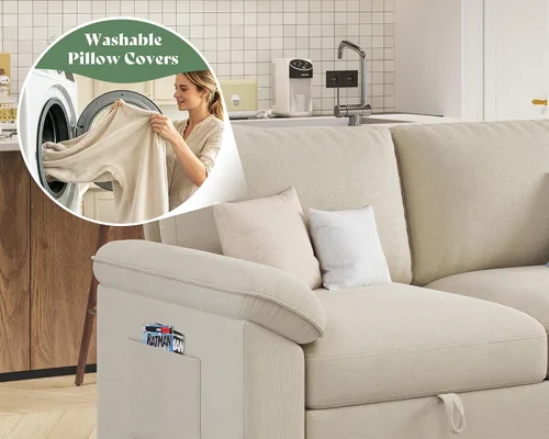 Vista 7 de VanAcc Sofá cama de 81 pulgadas, sofá cama con almacenamiento, sofá Beige