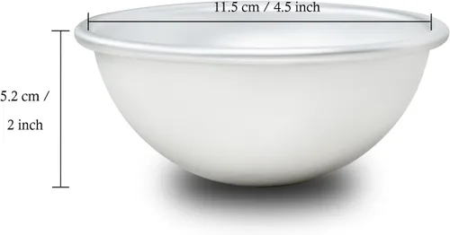 Vista 2 de Juego de 4 latas hemisféricas para pasteles de 2 pulgadas con bases, moldes para pasteles de bolas, molde de aluminio para pasteles hemisferios
