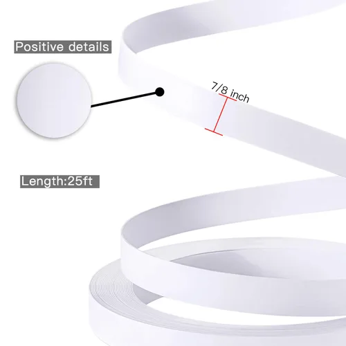Vista 2 de Bandas de borde de PVC, 7/8 "x 25 pies mate blanco ribete de chapa no pegado para muebles de gabinete de mesa Matt blanco