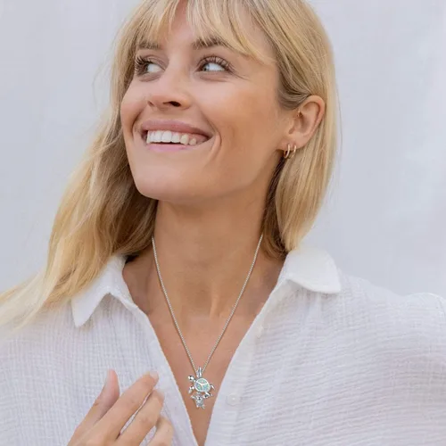 Vista 4 de Vanel Collar de tortuga, collar de plata de ley 925 con ópalo de tortuga marina para mujer, joyería de ópalo, regalo de tortuga marina para mamá