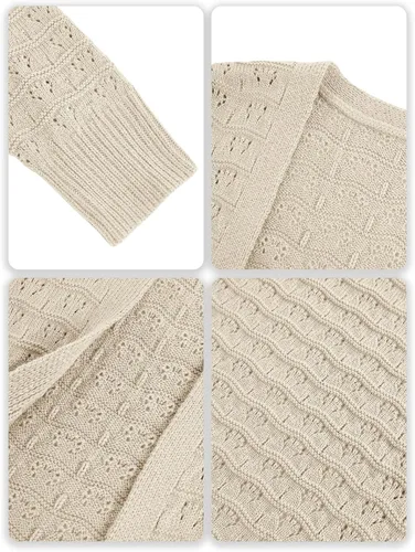 Vista 5 de ZoeAce Cárdigan largo de ganchillo para mujer, suéter de punto con frente abierto, manga larga, ligero, cárdigan casual para invierno
