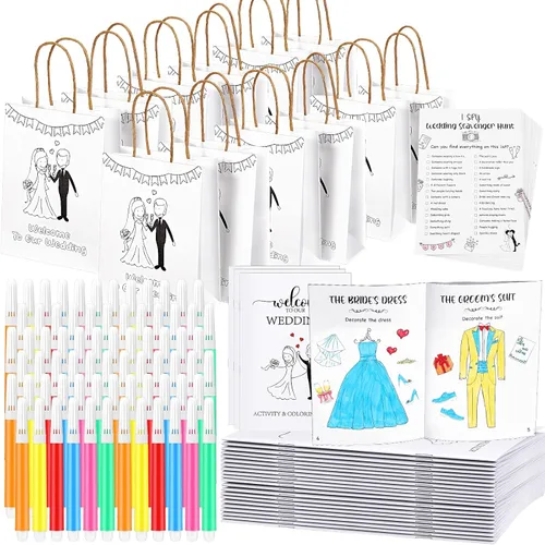 Vista 8 de Gueevin - Juego de 48 libros para colorear de boda para niños, crayones Wedding Activities for Kids, Kids Wedding Favors, Activity Pages and