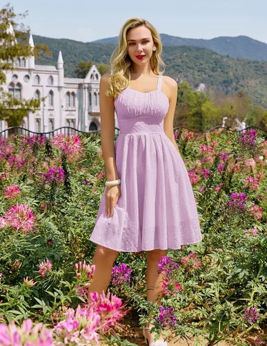 Vista 2 de Belle Poque Vestido vintage sin mangas para mujer, diseño floral, fruncido, lindo, acampanado, con vuelo, largo hasta la rodilla