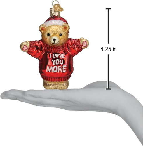 Vista 4 de Old World Christmas - Oso de vidrio soplado "Te quiero más", adorno para árbol de Navidad, decoración festiva hecha a mano, colección del Día de San