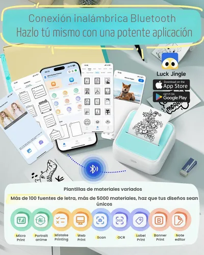 Vista 5 de Mini impresora de calcomanías – Impresora de calcomanías de cápsulas de impresión y 3 rollos de papel, térmica portátil para fotos con aplicación