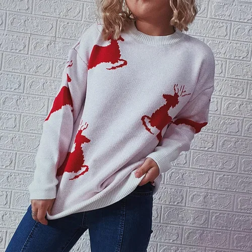 Vista 5 de Suéter de Navidad para mujer, suéter de punto de reno, elegante, suave, estampado, ropa de otoño
