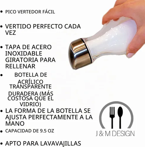 Vista 3 de J&M DESIGN Dispensador de azúcar acrílico con boquilla de acero inoxidable para café, té y hornear, recipiente de 9.5 onzas