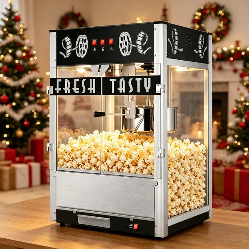 Vista 17 de Máquina comercial de palomitas de maíz con hervidor de 20 onzas, máquina de palomitas de maíz para encimera estilo teatro, acero inoxidable, control