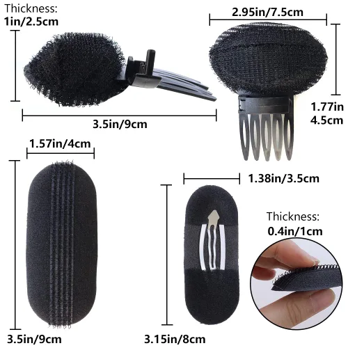 Vista 2 de TCOTBE Almohadillas para el cabello con volumen de princesa esponjosa para mujer (4) y peines (2) insertos - Juego de 6 piezas para peinados