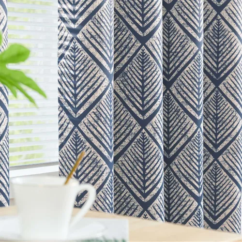Vista 3 de jinchan Cortinas 80% opacas para dormitorio, cortinas con patrones geométricos para sala de estar, tratamientos de ventana para oscurecer la Azul