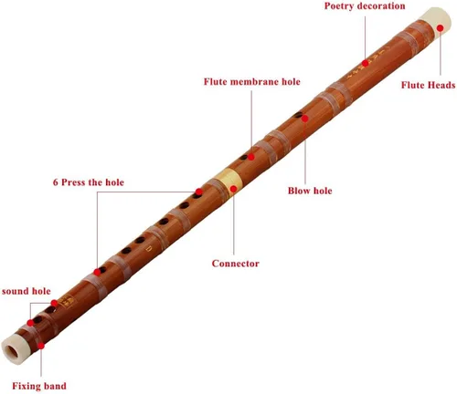 Vista 6 de Instrumento musical chino hecho a mano tradicional flauta de bambú Dizi en clave D 1 unids