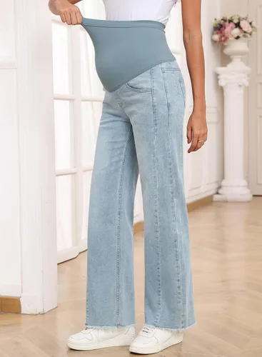 Vista 2 de BLENCOT Jeans de maternidad para mujer, pierna recta, elásticos, rasgados, para embarazo, jeans de novio