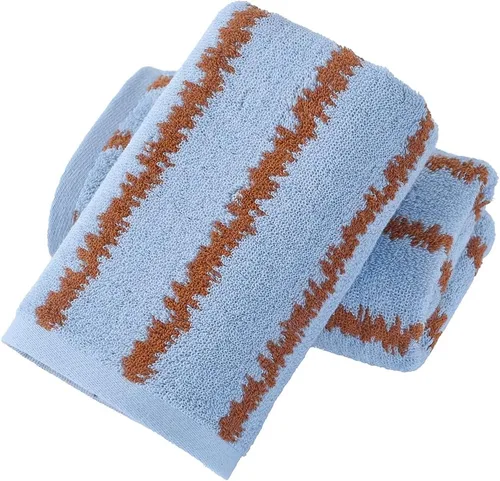 Vista 13 de YiLUOMO Juego de 2 toallas de mano con base blanca con diseño de rayas finas azules, 100% algodón, suaves, de secado rápido y absorbentes