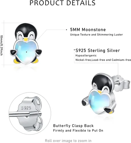 Vista 6 de Dreamboat Moonstone Animal Stud Earrings for Women Girls 925 Sterling Silver Hypoallergenic Cute Cartoon Animal Earrings Birthday Party Jewelry