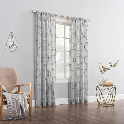 Vista 5 de No. 918 Raina Space - Panel de cortina con bolsillo para barra, bordado con enrejado teñido, 50 x 84 pulgadas, azul puerto