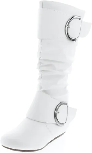 Vista 5 de TOP Moda Bank-81 Botas de mujer con puntera redonda, tacón plano, cierre de cremallera y hebilla, estilo holgado. Negro