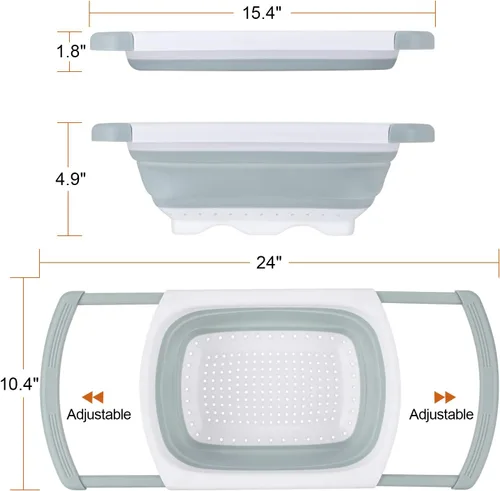 Vista 3 de Colador plegable, colador de cocina, colador plegable con asas extensibles para drenar verduras, pasta, frutas, incluye 6, colador plegable de 4