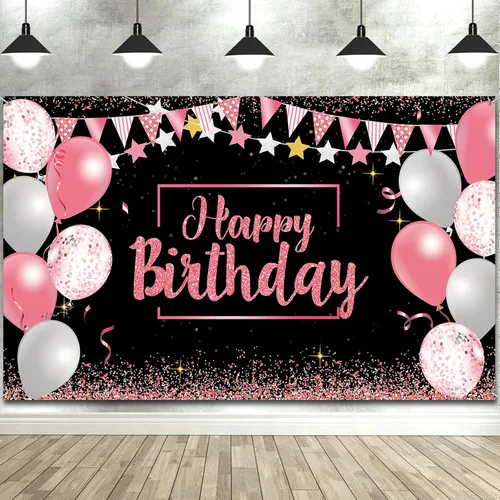 Vista 11 de Tatuo Cartel de fondo de decoración de feliz cumpleaños, cartel de fondo de cumpleaños con purpurina, suministros de fiesta, fondo de fotos