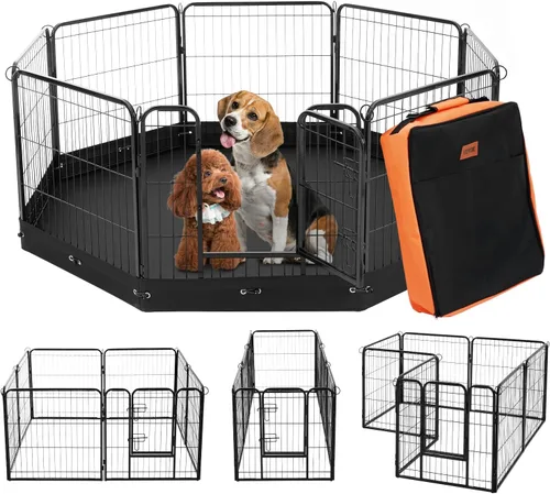 Vista 11 de VEVOR Corralito para perros, 4 paneles de 24 x 36 pulgadas, parque de ejercicio plegable de metal para mascotas, valla para perros para interiores