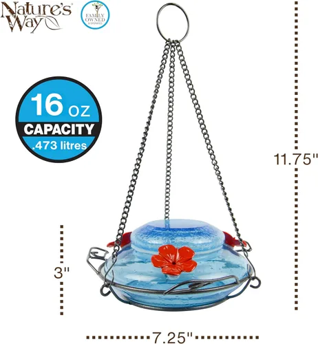 Vista 2 de Nature's Way Bird Products GHF9 Comedero para colibríes soplado a mano para jardín con llenado superior, capacidad de 16 oz, azul (066580)