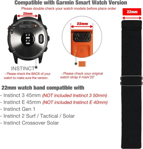 Vista 2 de Abanen Correas elásticas de reloj de 0.866 pulgadas para Garmin Instinct 3 de 1.772 pulgadas/2 Solares, correa de nailon elástico suave