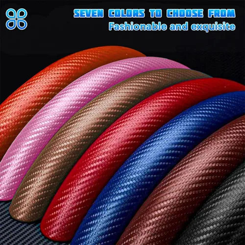 Vista 6 de Funda de fibra de carbono para volante de automóvil, antideslizante, de cuero transpirable, protector de volante de vehículo segmentado, agarre